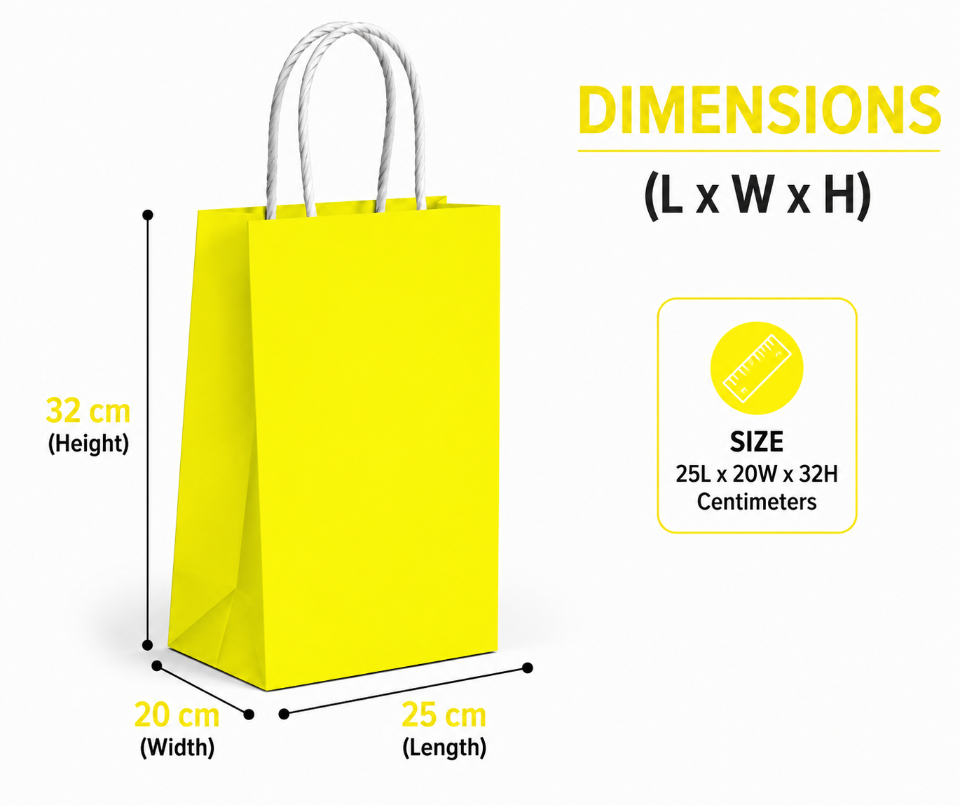 Brightwon Yellow Fluorescent Paper Bags | Paper Bag for Gift Gift Bags for Return Gifts, Shopping, Corporate Gifting, Retail, Parties & Events